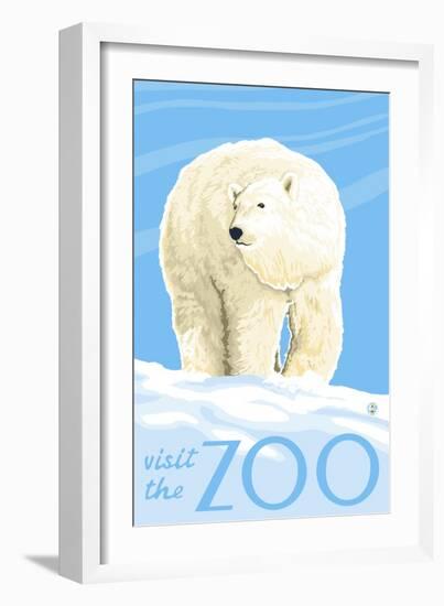 Visit the Zoo, Polar Bear Solo-Lantern Press-Framed Art Print