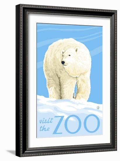 Visit the Zoo, Polar Bear Solo-Lantern Press-Framed Art Print