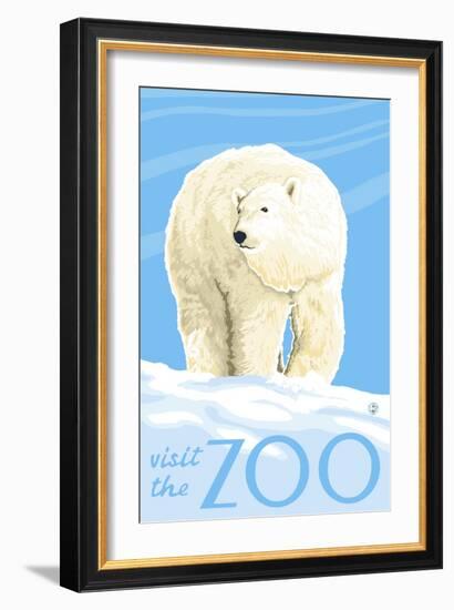 Visit the Zoo, Polar Bear Solo-Lantern Press-Framed Art Print