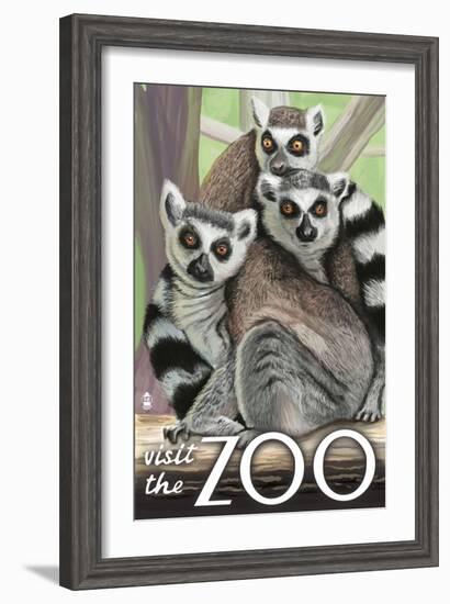 Visit the Zoo, Ring Tailed Lemurs-Lantern Press-Framed Art Print