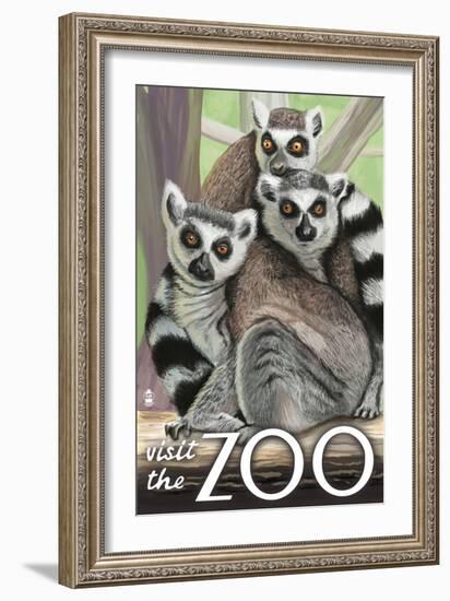 Visit the Zoo, Ring Tailed Lemurs-Lantern Press-Framed Premium Giclee Print