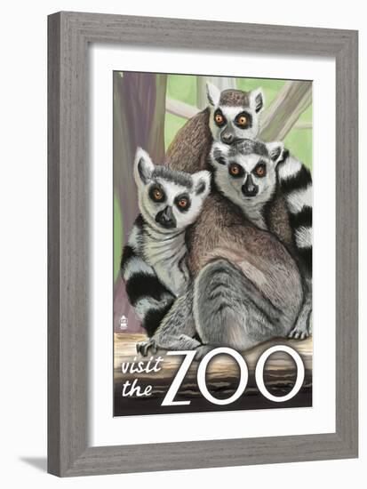 Visit the Zoo, Ring Tailed Lemurs-Lantern Press-Framed Premium Giclee Print