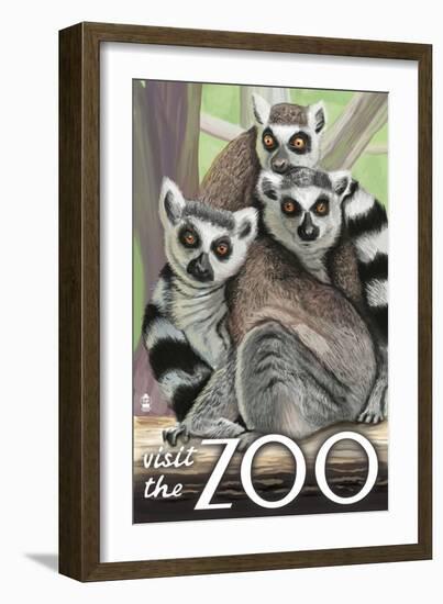 Visit the Zoo, Ring Tailed Lemurs-Lantern Press-Framed Premium Giclee Print