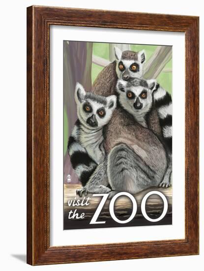 Visit the Zoo, Ring Tailed Lemurs-Lantern Press-Framed Premium Giclee Print