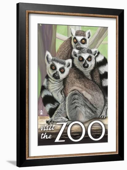 Visit the Zoo, Ring Tailed Lemurs-Lantern Press-Framed Premium Giclee Print