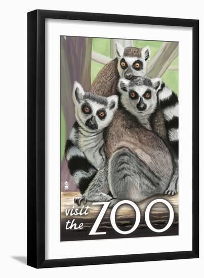 Visit the Zoo, Ring Tailed Lemurs-Lantern Press-Framed Premium Giclee Print