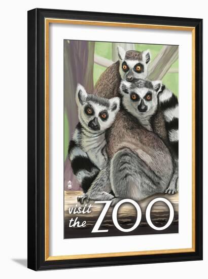 Visit the Zoo, Ring Tailed Lemurs-Lantern Press-Framed Premium Giclee Print