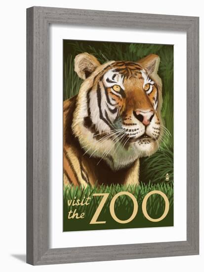 Visit the Zoo, Sumatran Tiger Scene-Lantern Press-Framed Art Print