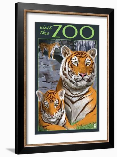 Visit the Zoo - Tiger Family-Lantern Press-Framed Art Print