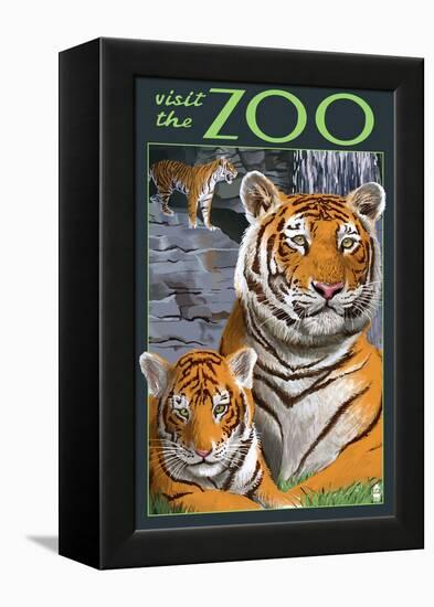 Visit the Zoo - Tiger Family-Lantern Press-Framed Stretched Canvas