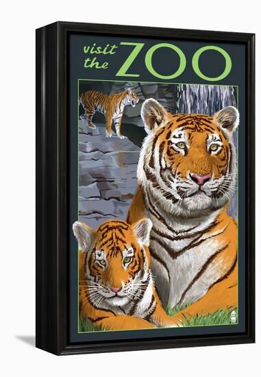 Visit the Zoo - Tiger Family-Lantern Press-Framed Stretched Canvas