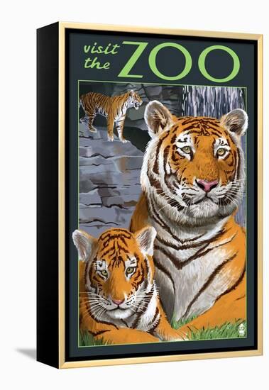 Visit the Zoo - Tiger Family-Lantern Press-Framed Stretched Canvas