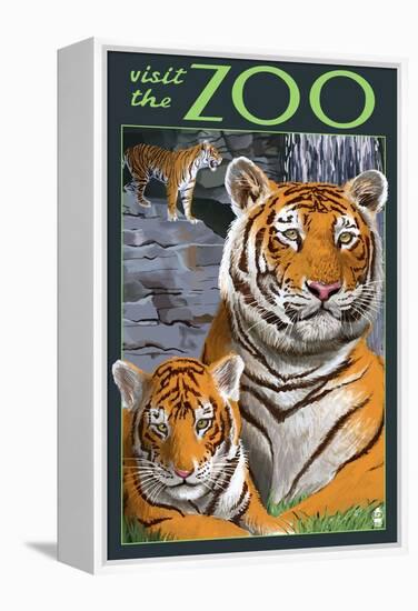 Visit the Zoo - Tiger Family-Lantern Press-Framed Stretched Canvas