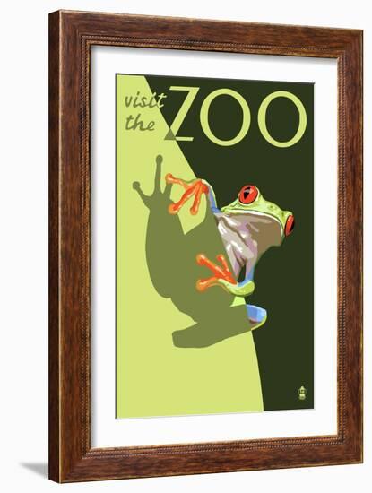 Visit the Zoo, Tree Frog Scene-Lantern Press-Framed Premium Giclee Print