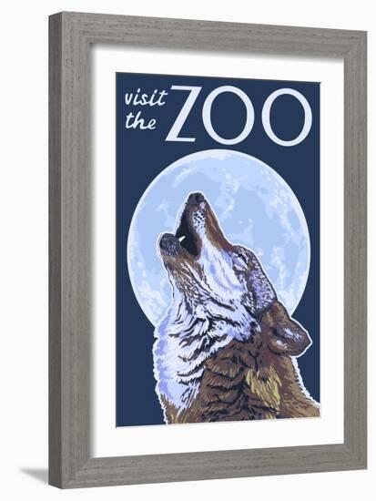 Visit the Zoo, Wolf Howling-Lantern Press-Framed Art Print
