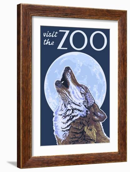 Visit the Zoo, Wolf Howling-Lantern Press-Framed Art Print