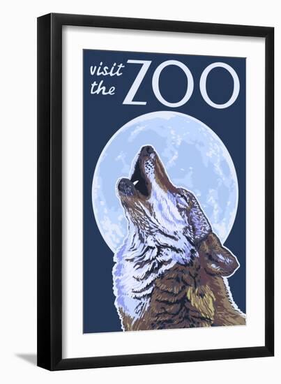 Visit the Zoo, Wolf Howling-Lantern Press-Framed Art Print