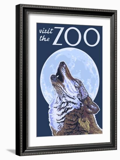 Visit the Zoo, Wolf Howling-Lantern Press-Framed Art Print
