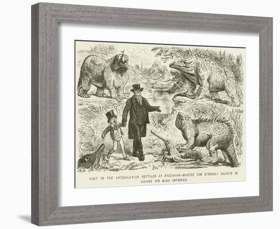 Visit to the Antediluvian Reptiles at Sydenham-Master Tom Strongly Objects to Having His Mind…-John Leech-Framed Giclee Print