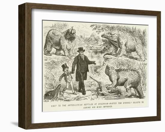 Visit to the Antediluvian Reptiles at Sydenham-Master Tom Strongly Objects to Having His Mind…-John Leech-Framed Giclee Print