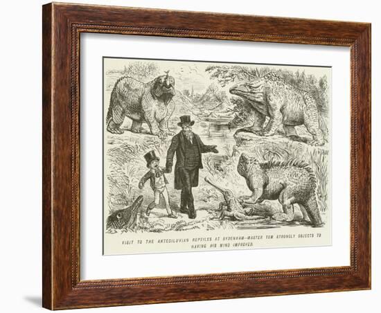 Visit to the Antediluvian Reptiles at Sydenham-Master Tom Strongly Objects to Having His Mind…-John Leech-Framed Giclee Print