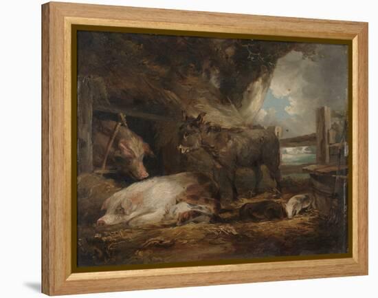 Visit to the Pig Sty (Oil on Board)-George Morland-Framed Premier Image Canvas