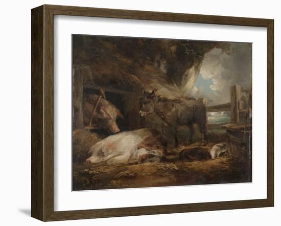 Visit to the Pig Sty (Oil on Board)-George Morland-Framed Giclee Print