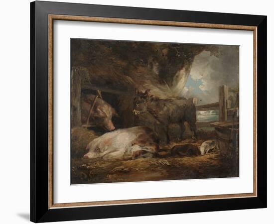 Visit to the Pig Sty (Oil on Board)-George Morland-Framed Giclee Print