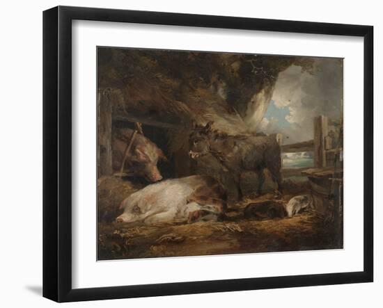 Visit to the Pig Sty (Oil on Board)-George Morland-Framed Giclee Print