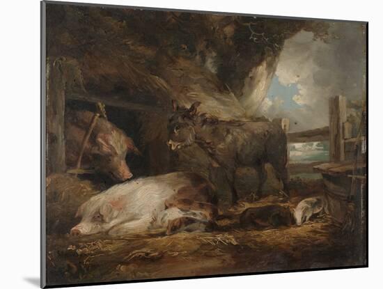 Visit to the Pig Sty (Oil on Board)-George Morland-Mounted Giclee Print