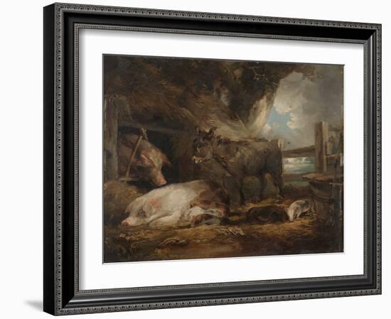 Visit to the Pig Sty (Oil on Board)-George Morland-Framed Giclee Print