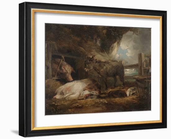Visit to the Pig Sty (Oil on Board)-George Morland-Framed Giclee Print