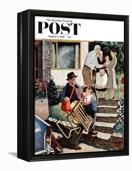 "Visiting the Grandparents" Saturday Evening Post Cover, August 3, 1957-Amos Sewell-Framed Premier Image Canvas