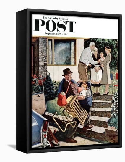 "Visiting the Grandparents" Saturday Evening Post Cover, August 3, 1957-Amos Sewell-Framed Premier Image Canvas