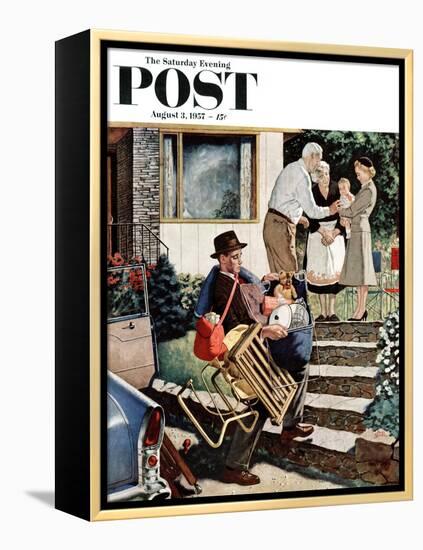 "Visiting the Grandparents" Saturday Evening Post Cover, August 3, 1957-Amos Sewell-Framed Premier Image Canvas