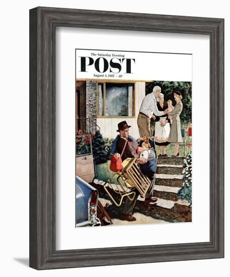 "Visiting the Grandparents" Saturday Evening Post Cover, August 3, 1957-Amos Sewell-Framed Giclee Print