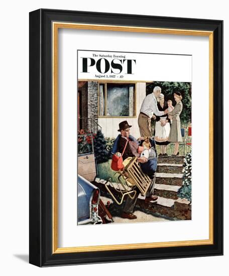 "Visiting the Grandparents" Saturday Evening Post Cover, August 3, 1957-Amos Sewell-Framed Giclee Print