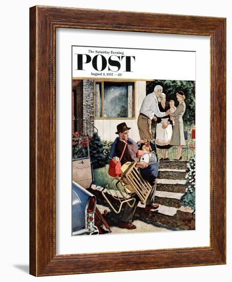 "Visiting the Grandparents" Saturday Evening Post Cover, August 3, 1957-Amos Sewell-Framed Giclee Print