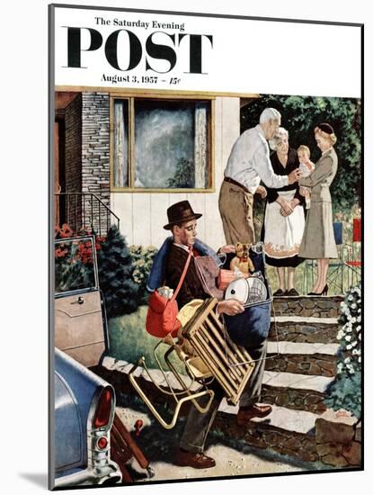 "Visiting the Grandparents" Saturday Evening Post Cover, August 3, 1957-Amos Sewell-Mounted Giclee Print