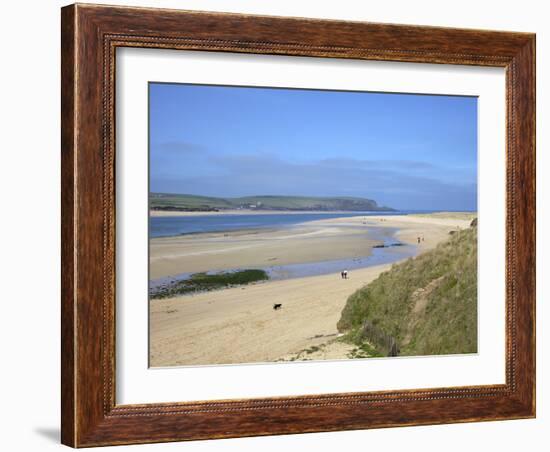 Visitors and Tourists Walking Dogs on Beach at Camel Estuary Near Rock, North Cornwall, England, Uk-Peter Barritt-Framed Photographic Print