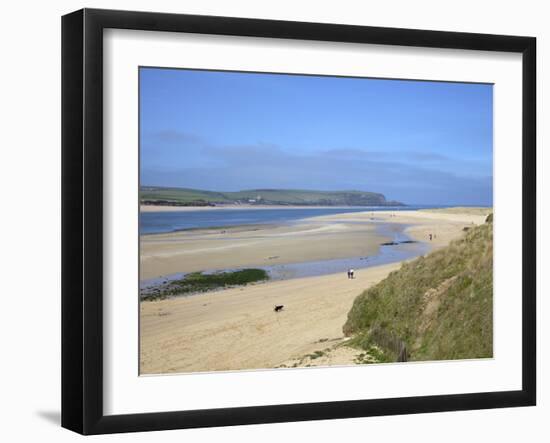 Visitors and Tourists Walking Dogs on Beach at Camel Estuary Near Rock, North Cornwall, England, Uk-Peter Barritt-Framed Photographic Print