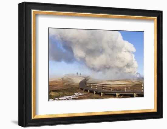 Visitors at the Gunnuhver Geothermal Area on Reykjanes Peninsula During Winter. Iceland-Martin Zwick-Framed Photographic Print