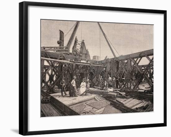 Visitors on the Second Terrace of the Eiffel Tower, August, 1888, France-null-Framed Giclee Print