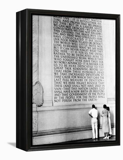 Visitors Reading the Inscription of Pres. Abraham Lincoln's Gettysburg Address, Lincoln Memorial-Thomas D^ Mcavoy-Framed Premier Image Canvas