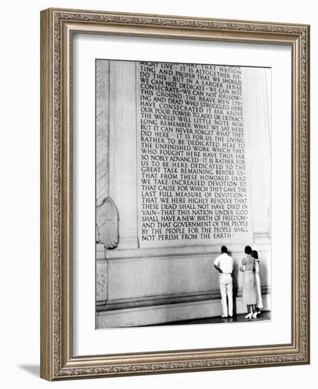 Visitors Reading the Inscription of Pres. Abraham Lincoln's Gettysburg Address, Lincoln Memorial-Thomas D^ Mcavoy-Framed Photographic Print