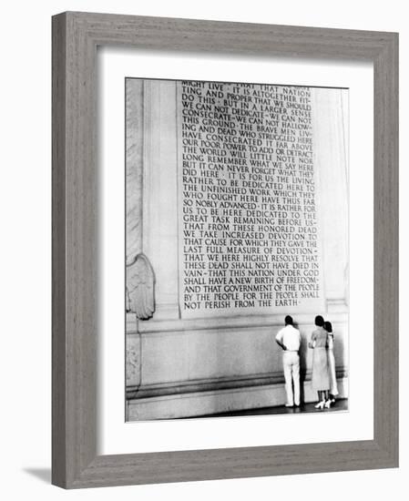 Visitors Reading the Inscription of Pres. Abraham Lincoln's Gettysburg Address, Lincoln Memorial-Thomas D^ Mcavoy-Framed Photographic Print