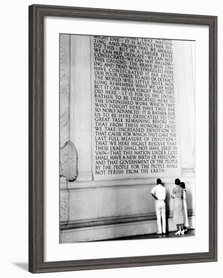 Visitors Reading the Inscription of Pres. Abraham Lincoln's Gettysburg Address, Lincoln Memorial-Thomas D^ Mcavoy-Framed Photographic Print