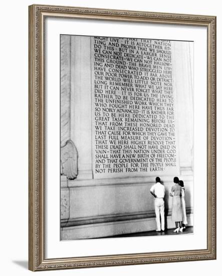 Visitors Reading the Inscription of Pres. Abraham Lincoln's Gettysburg Address, Lincoln Memorial-Thomas D^ Mcavoy-Framed Photographic Print