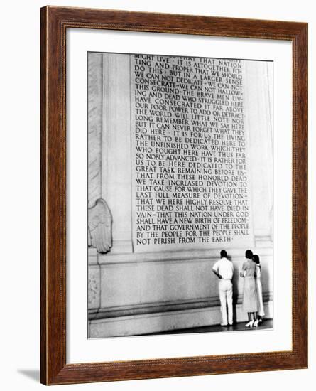 Visitors Reading the Inscription of Pres. Abraham Lincoln's Gettysburg Address, Lincoln Memorial-Thomas D^ Mcavoy-Framed Photographic Print