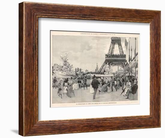 Visitors Stroll in the Fresh Air Beneath the Eiffel Tower in Front of the Monumental Fountain-null-Framed Art Print